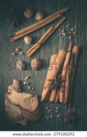 Five spices stewed ingredients with film filter effect