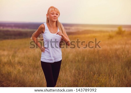 fitness sport woman girl blonde running runner nature lifestyle female exercise healthy young run