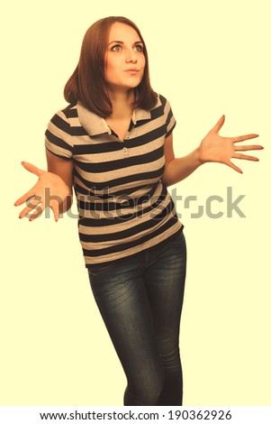 dissatisfied angry young woman haired girl emotion isolated on white background cross processing retro