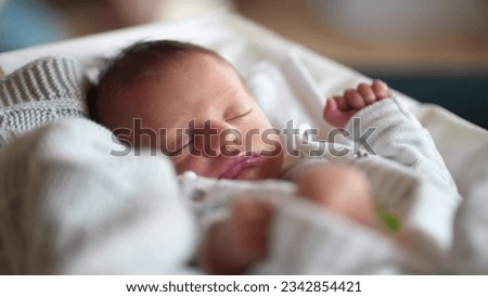 Similar – Image, Stock Photo Portrait of adorable boy in Santa Claus hat on blue studio background. Christmas