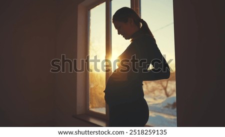 Image, Stock Photo Silhouette of a pregnant woman against an oceanic landscape