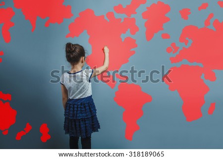 Teen girl standing with her back shows on the United States World map infographics studio background