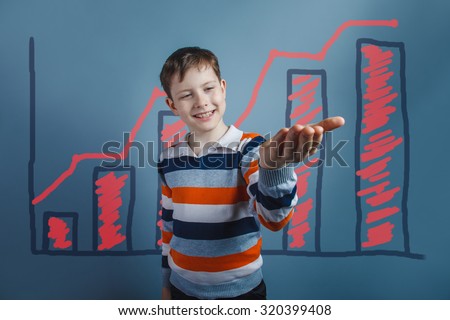 man boy teenager hands palm empty hand symbol chart sales  growth infographics studio blue background