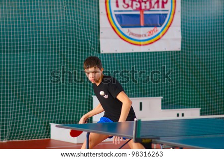 URYUPINSK- RUSSIA - MARCH 17: athlete table tennis, ping-pong, Young Max Nevedrov, 14 Open Championship of memory Uryupinsk NS Demidenko, Uryupinsk-Russia, March 17 2012.