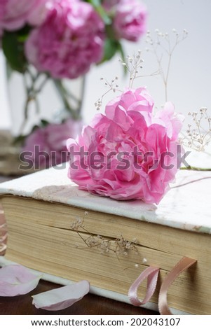 Pink rose on a book