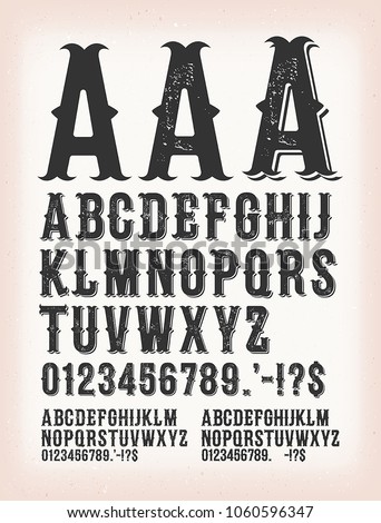 Vintage Classic Western And Tattoo ABC Font/
Illustration of a set of retro western design abc typefont, in regular, grunge and shadow version, also working for tattoo, on vintage background