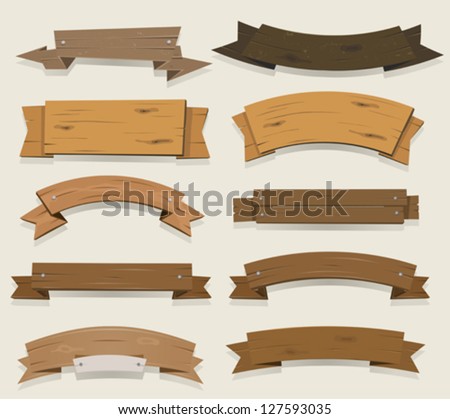 Cartoon Wood Banners And Ribbons/ Illustration of a set of cartoon wooden award ribbon and texas ranch banners, for agriculture and farm seal and certificates