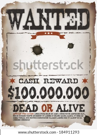 Wanted Vintage Western Poster/ Illustration Of A Vintage Old Wanted ...