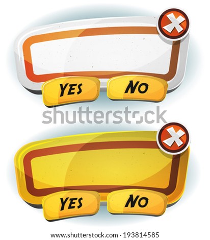 Road Sign Agreement Panel For Ui Game/ Illustration of a set of two cartoon road sign design information panel including yes and no buttons, for funny terms and conditions agreement app on tablet pc