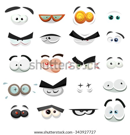 Comic Eyes Expression Set/
Illustration of a set of funny cartoon human, animals, pets or creatures eyes with various expressions and emotions, from fear to joy, happiness, sadness, surprise, sickness