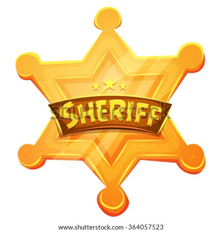 Sheriff Marshal Star Gold Medal Icon/
Illustration of a cartoon funny golden sheriff medal, symbol for western police and law, authority, security and justice