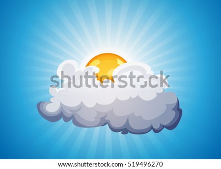 Sky Background With Sunshine And Cloud/
Illustration of a cartoon sky background with sun shining behind a cloud