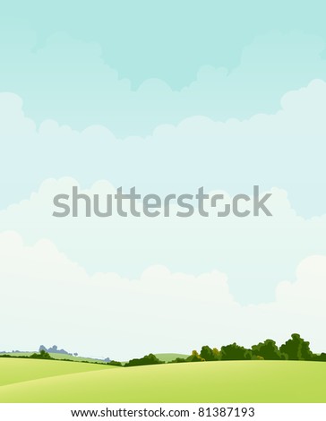 Spring And Summer Country Landscape/ Illustration of a seasonal landscape background of spring or summer with sky and cloudscape