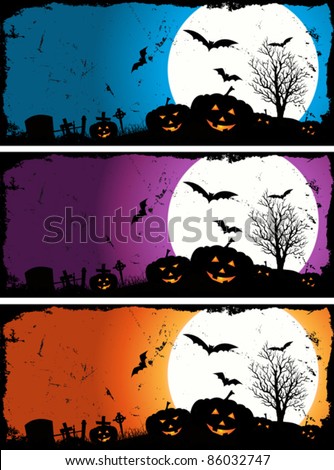 Halloween Set/ Illustration of a set of grunge pumpkins for halloween holidays with blue, violet and  orange variations