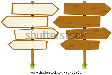 Arrows Wooden Sign/ Illustration of cartoon wood arrows with sign, white and in raw wood