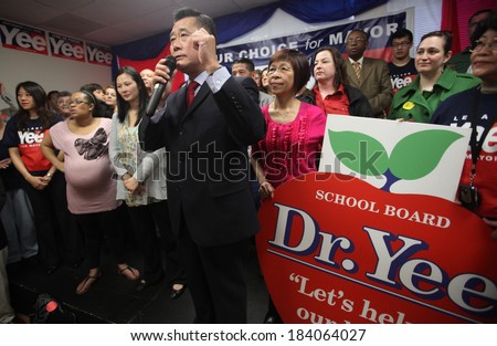 SAN FRANCISCO, CALIFORNIA -Â?Â? MAY 7, 2011 - California State Sen. Leland Yee kicks of his campaign for San Francisco mayor in 2011. Yee has been indicted by federal agents on arms trafficking charges.
