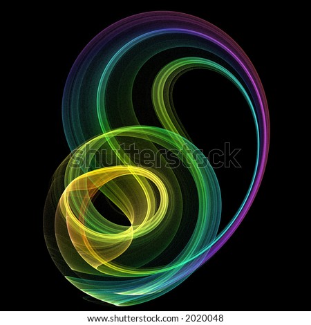 3D Fractal Abstract Design – 3D abstract render in brilliant rainbow colors on  black background.