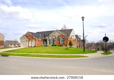 Suburban Neighborhood Brick Home - a spring day in the burbs.