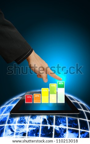 Smart hand touch on 3D graph from digital touch pad : Elements of this image furnished by NASA