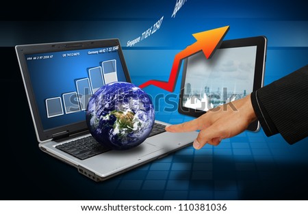 Smart hand touch on data report on laptop and digital device : Elements of this image furnished by NASA