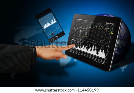 Smart hand touch on 3D graph from digital touch pad : Elements of this image furnished by NASA
