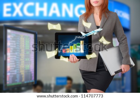 Business woman and graph for report the exchange money