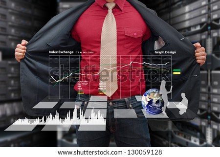 Programmer and data report in data center room : Elements of this image furnished by NASA