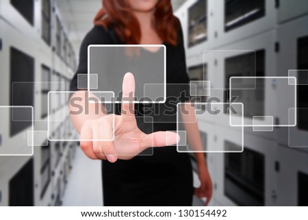 Programmer in data center room and window icon