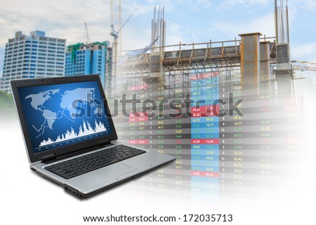 Laptop and graph report on construction yard