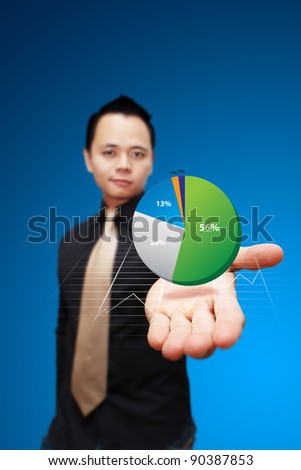 Smile Business man hold pie graph
