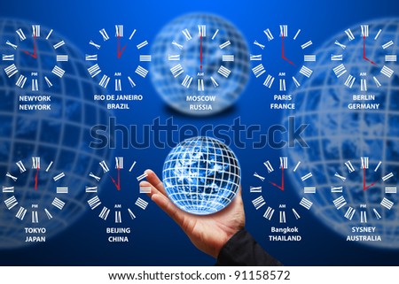 The world time nine Countries /New York/Russia/Brazil/France/Germany/Japan/China/Thailand/Australia