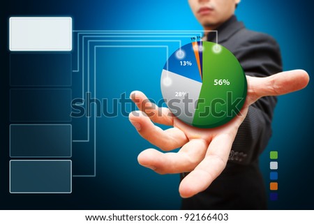 Business man hold pie graph and windows connection