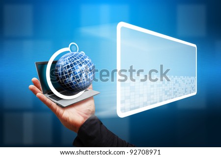 Globe on smart hand and send the windows out from notebook computer