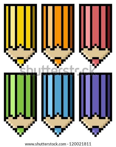 Colored Pencils in Big Pixels; Pixel art; Education concept