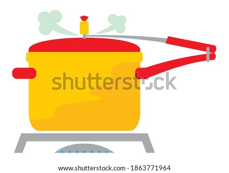 pressure cooker, vector color icon, red and yellow