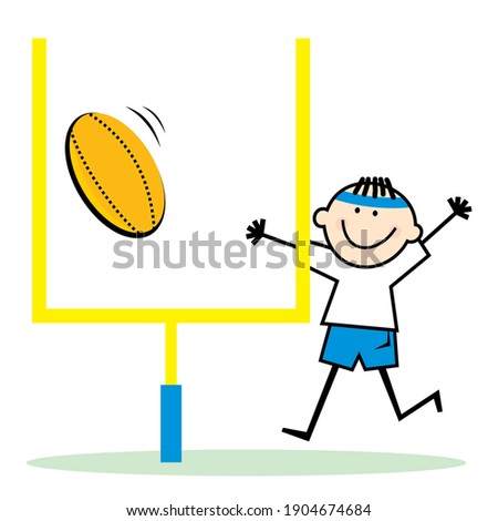 American football, the ball falls into the goal, vector humorous illustration