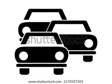 three black automobiles, column of cars, conceptual vector icon