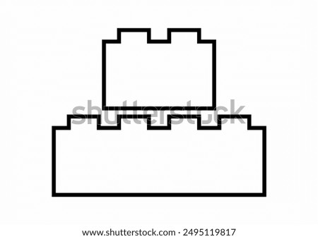 Building blocks, building kit, set dices, cubes, toy, white icon, symbol, two elements, line, outline, vector