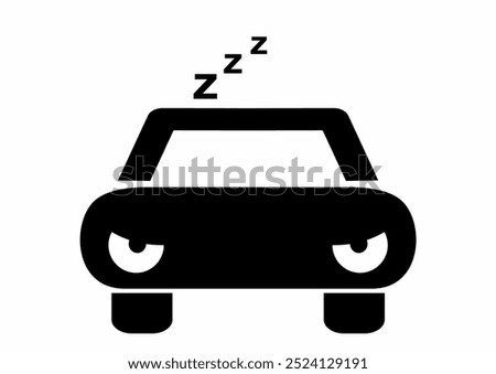 tiredness behind the wheel, sleepy car, driver fatigue, black icon, warning symbol, caution