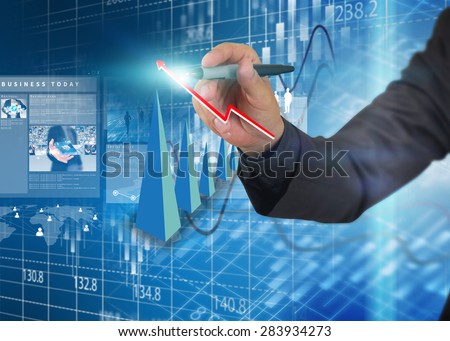 Business analysis diagram. Businessman write business graph