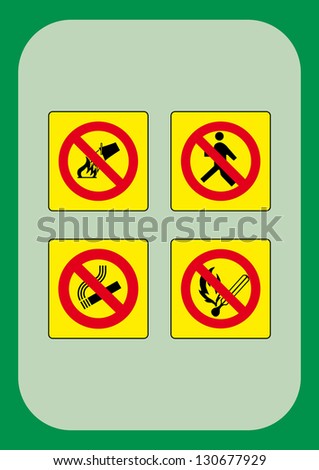 signs safety signs fire, no smoking, do not turn off using water