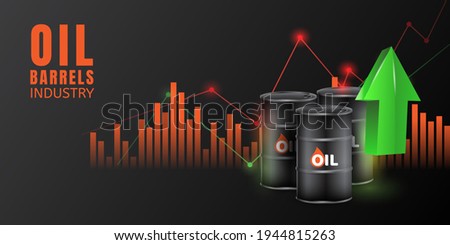  oil barrels with a growth chart in the investment market and trade arrows up