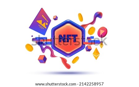 NFT non-fungible token icon with types of digital data files symbol vector illustration