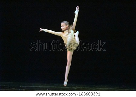 DNEPROPETROVSK, UKRAINE - MAY 18: Sofia Gatylo, age 12 years old, performs DANCING RAIN at State Opera and Ballet Theatre on May 18, 2013 in Dnepropetrovsk, Ukraine