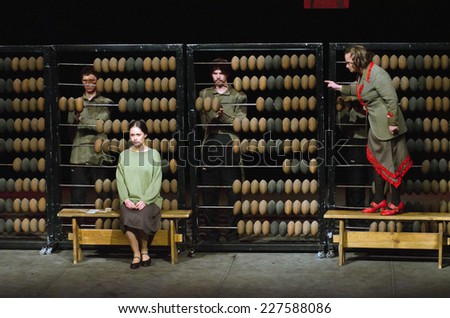 DNIPROPETROVSK, UKRAINE - NOVEMBER 1: Members of the Dnipropetrovsk Municipal Youth Theatre VERIM perform PLUM on November 1, 2014 in Dnipropetrovsk, Ukraine