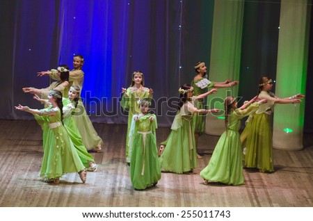 DNIPROPETROVSK, UKRAINE - FEBRUARY 8: Unidentified children, ages 5 -14 years old, perform HOLIDAY Midsummer on February 8, 2015 in Dnipropetrovsk, Ukraine