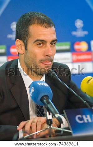 DONETSK, UKRAINE OCT. 1: Head Coach of  FC Barcelona Josep Guardiola gives an interview after the match of Champions League between FC Shakhtar and FC Barcelona on October 1, 2008 in Donetsk, Ukraine
