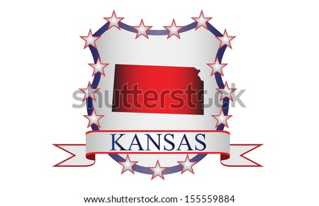 Kansas state map, stars and name.