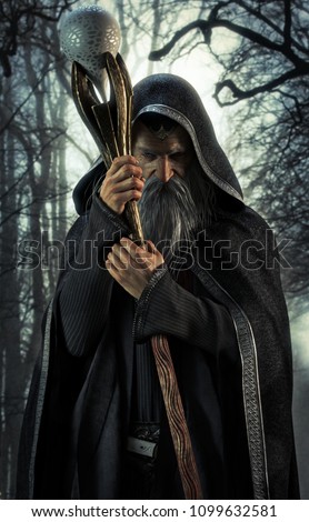 Evil Warlock posing in an enchanted dark forest. 3d rendering Сток-фото © 