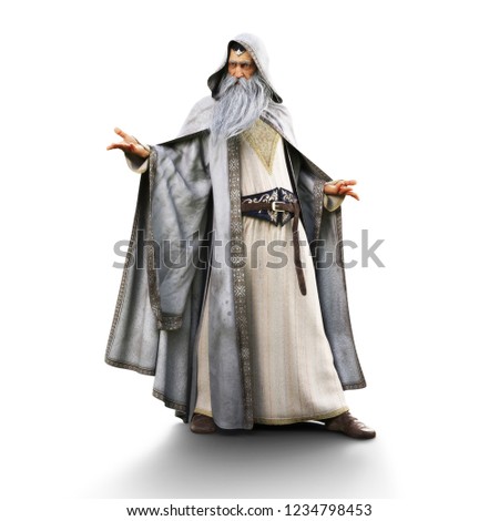 Portrait of a wizard preparing to cast a spell on an isolated white background. 3d rendering Сток-фото © 